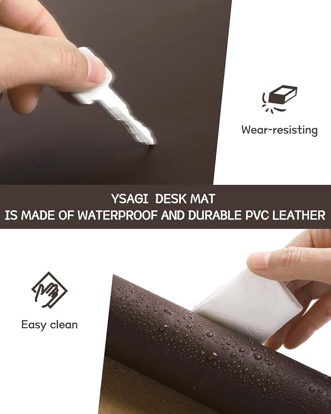 YSAGi Non-Slip Leather Desk Pad, Waterproof Laptop Computer Desk Keyboard Mat