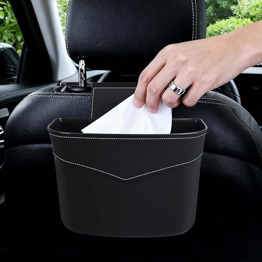 Car Trash Can for Seat Headrest, Mini Automotive Front Back Seat Garbage Can, Leakproof Vehicle Hanging Trash Cans, Multi-Purpose Auto Garbage Bin & Storage Organizer, Car Accessories (Black)