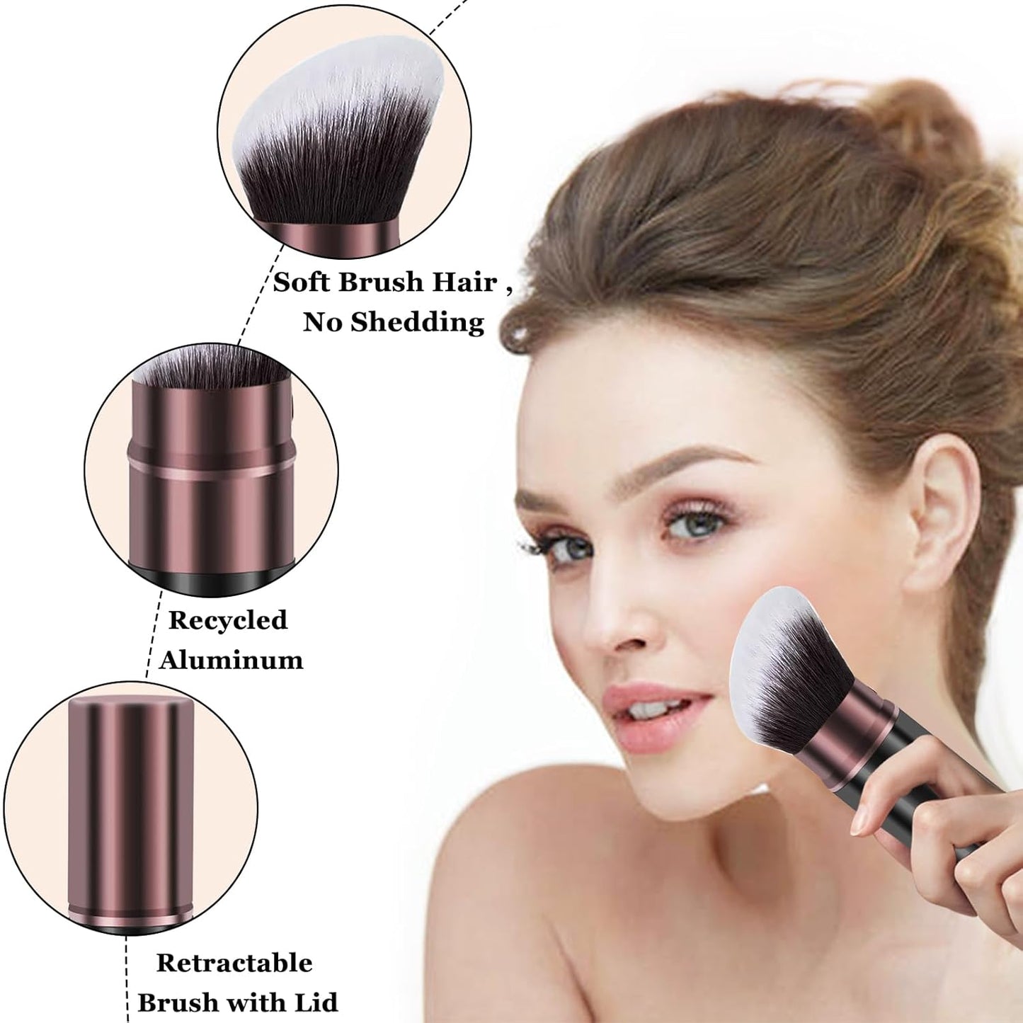Retractable Kabuki Makeup Brush,Face Blush Brushes Powder Foundation Makeup Brush for Blending Liquid, Blush, Bronzer, Buffing, Sunscreen,Flawless Cosmetics