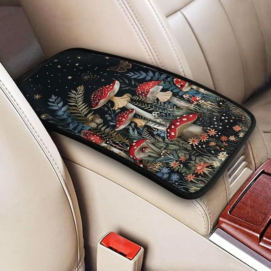 Car Center Console Cushion Pad Mhsoroom Print Universal Armrest Seat Box Cover Protector Black and Red Golden Butterfly Car Decor Accessories Fit for Most Truck Vehicles SUV