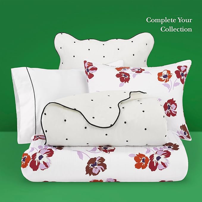 kate spade new york Scalloped Edge Euro Sham, 26" x 26" Decorative Pillow Cover, Single 100% Cotton Cover, Machine Washable, Marshmallow