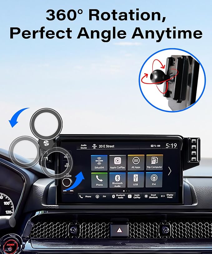 Car Phone Holder for Honda CRV/CR-V Hybrid 2023 2024 2025 2026/HR-V 2023-2026 Accessories Apply to 7/9 Inch Touch Screen Fixed Clip Magnetic Cell Phone Mount Handsfree 360 Degree Rotation