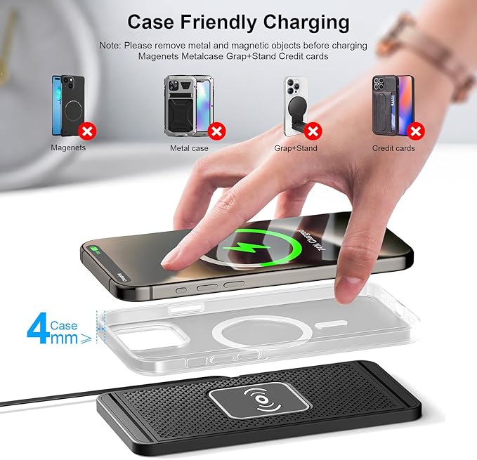 Wireless Charging Pad for Car for Toyota Camry XV50 2012 2013 2014 2015 2016 2017-pr, 15W Fast Wireless Charger Mat Non-Slip Silicone Car Center Console Phone Charging Pad,A/15W-Type-c