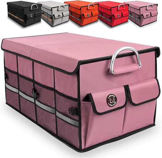 Car Trunk Organizer, Cargo Organizer SUV Trunk Storage Non Slip Bottom Waterproof Collapsible Durable Multi Compartments-(Standard,Pink)