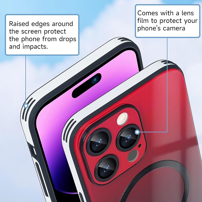 Guppy Compatible with iPhone 13 Pro Max Case Magnetic, with Full Camera Lens Protector [Compatible with MagSafe] Scratch Resistant Gradient Glass Back Cover Phone Case-Red