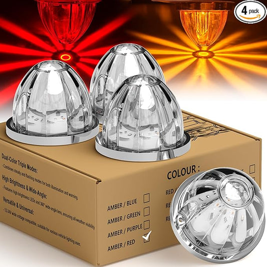 4-Pack Dual Color Watermelon Lights with Strobe & Steady Lighting Clear Lens Red/Amber LED Side Marker Turn Signal Lights for Truck Trailer RV Off-Road Vehicle
