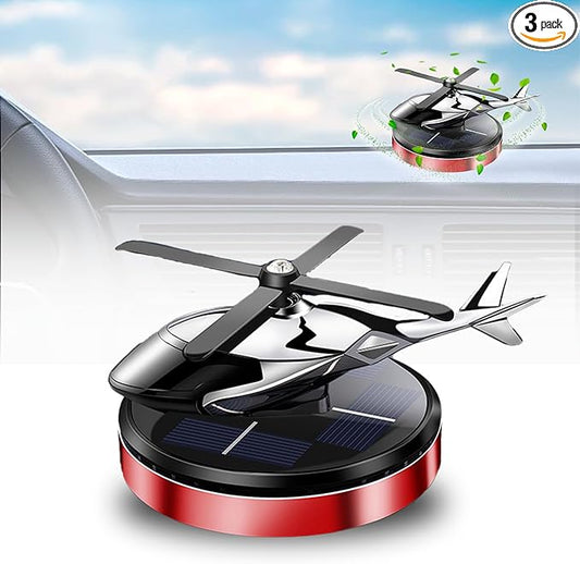 Car Air Freshener, Helicopter Solar Energy Rotating Aromatherapy Al Alloy Diffuser,Long-Lasting Fragrance, Interior Decoration Accessories Diffuser for Car and Home (Red)