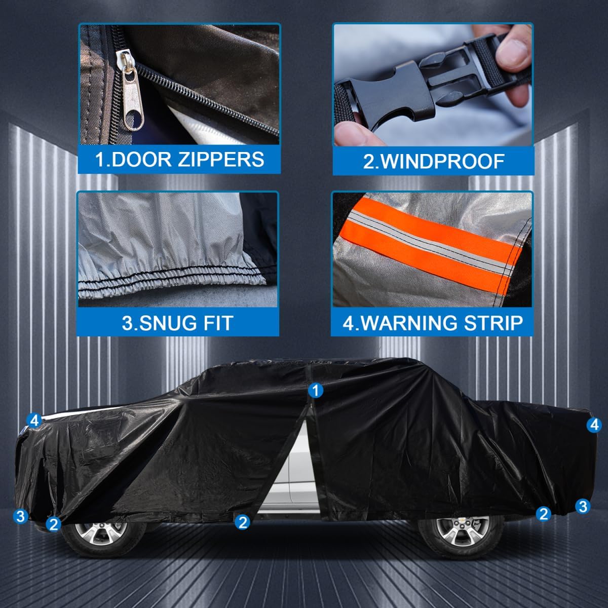 Ford F-150 Truck Cover Custom Fit 1997-2025 Regular LB (8'-8.1') with Door Zipper, 12 Layers Full Exterior Pickup Truck Cover Waterproof All Weather, for Wind Dust Sun and UV Protection.