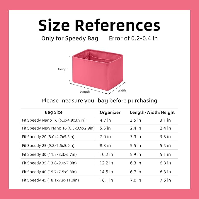 DGAZ Silk Purse Organizer Insert Fits LV Speedy 16/20/25/30/35/40/45 bags，Silky Smooth Bag Organizer，Luxury Handbag & Tote Shaper(Rose lipstick,SP30)