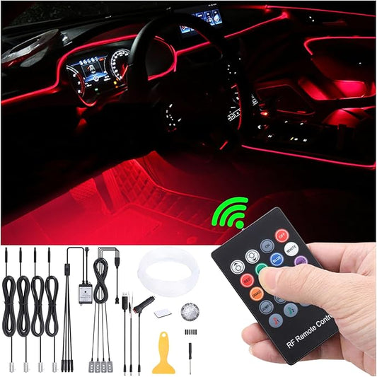 Car Ambient Lighting Kit 64 Colors Multicoloured Music Optic Fiber RF Remote Control Car DIY Decorative Atmosphere Lighting DC 12V 1W 5m