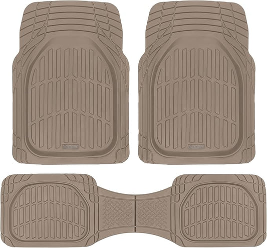CARBELLA Heavy Duty Rubber 4-Piece Beige Car Floor Mats - Universal Trimmable All-Weather Car Accessories - Girl Car Accessories for Women & Cute Car Mats for Women for Girly Car Decor, Truck, & SUV