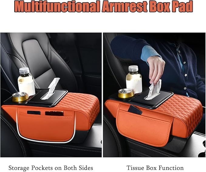 Car Armrest Center Console Cover for Lincoln MKX 2007–2018, Center Console Pad with Cup Holder, Multifunctional Armrest Cushion,E Beige