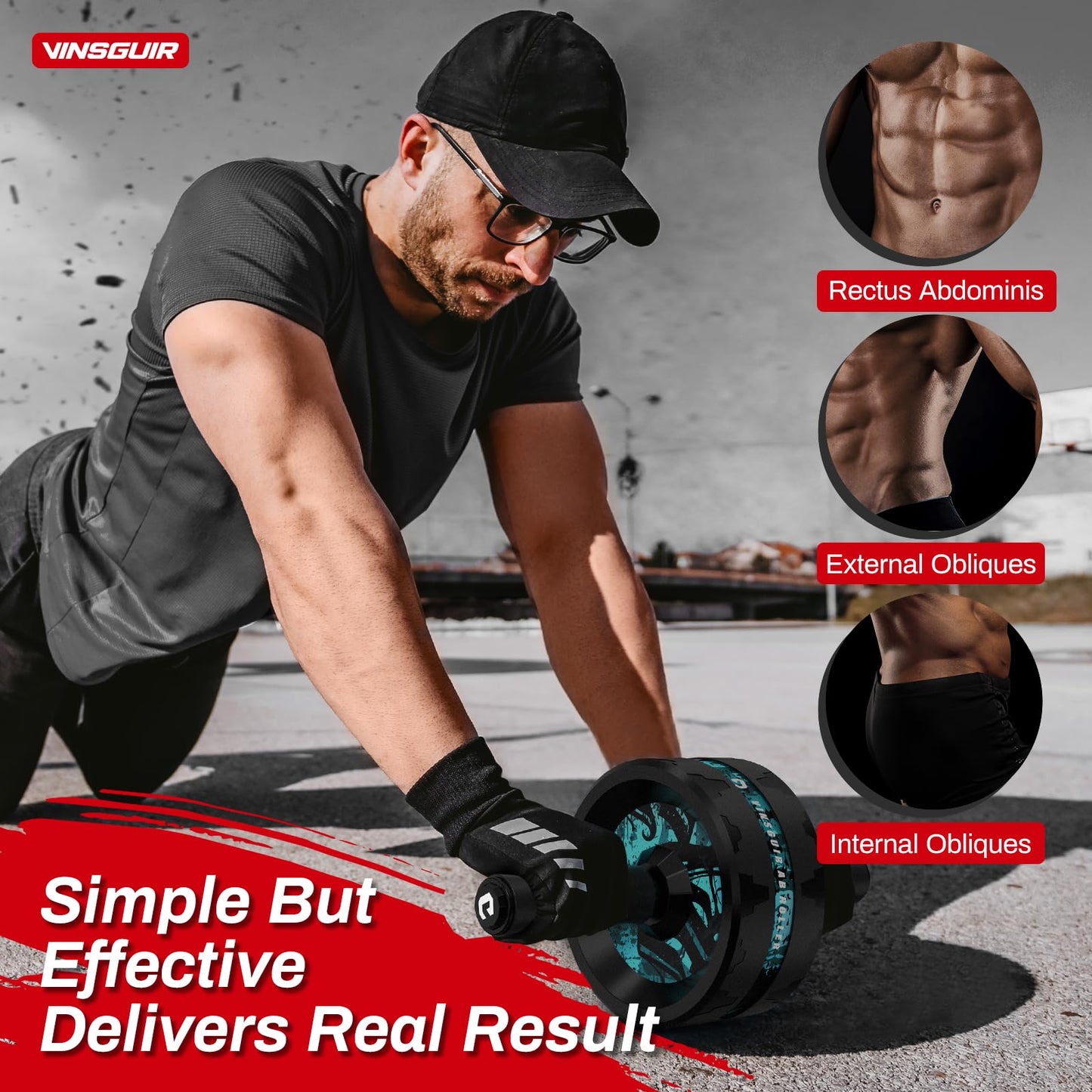 VINSGUIR Ab Roller Wheel, Abs & Core Workout Equipment for Home Gym with Knee Pad Accessories, Abdominal Wheel for Full-body Strength Training (Lake Blue and Blak)
