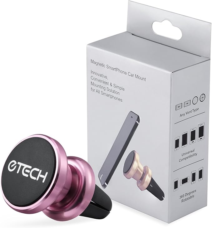 eTECH Magnetic Phone Car Mount Holder, Magnetic Mount Universal Air Vent (Rose Red)