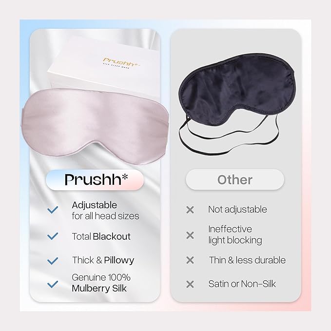 Adjustable Silk Sleep Mask Eye Covers | 100% Pure 6A Mulberry Silk | Blackout & Hypoallergenic | Concealed Strap for Women & Men | for Sleeping & Travel (Pink)