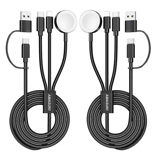 2Pack Travel Essentials,3 in 2 USB C Cable for Apple Watch Charger,iPhone Charger,Multi Charging Cable,Cruise Vacation Camping,Portable for iWatch Series 11-2/Ultra/SE & iPhone 17-12,Car,Black