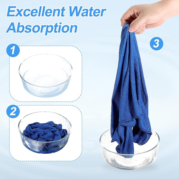 HARFINGTON 4 Pack Microfiber Cleaning Cloth, 14" x 14" Multi-Functional Cleaning Towels Reusable Absorbent Rags with Hook for Car Wash Kitchen Household Window Clean, Sapphire Blue