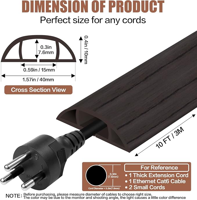 Floor Cord Cover Self Adhesive Cord Hider, 10FT Cable Management, Extension