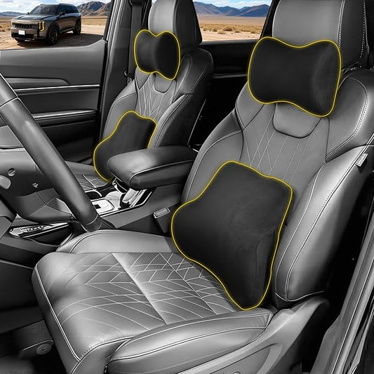 Car Neck & Lumbar Support Pillow Set for Kia Telluride, Soft Memory Foam Headrest & Back Cushion, Ergonomic Comfortable Seat Support for Daily Driving and Long Trips Car Interior Accessories
