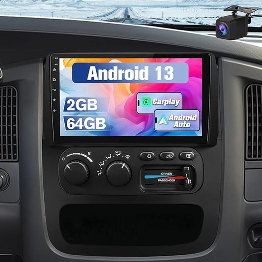 Car Radio Stereo Upgrade for Dodge RAM 1500/2500/3500 2002-2005, Android Head Unit with 9 Inch Touch Screen/Backup Camera/Wireless CarPlay & Android Auto/Mirroring/Wi-Fi/Bluetooth/SWC