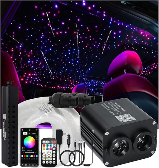 20W RGBW Twinkle Dual-Head APP Fiber Optic Lights, Pure White Meteor Light Kit+800pcs*0.03in(9.8ft/3m) Optical Fiber Star Ceiling Light Kit for Car Headliner Star/Home
