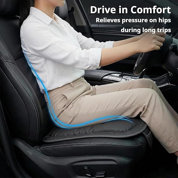 Skin-Friendly & Dirt-Repellent Leather Seat Cushions, 2026 Car Seat Cushion for Driving, 1.57" Thick Comfort Seat Protector, Universal Non-Slip Memory Foam Pad for Car (Red, Front Seat Cushion)