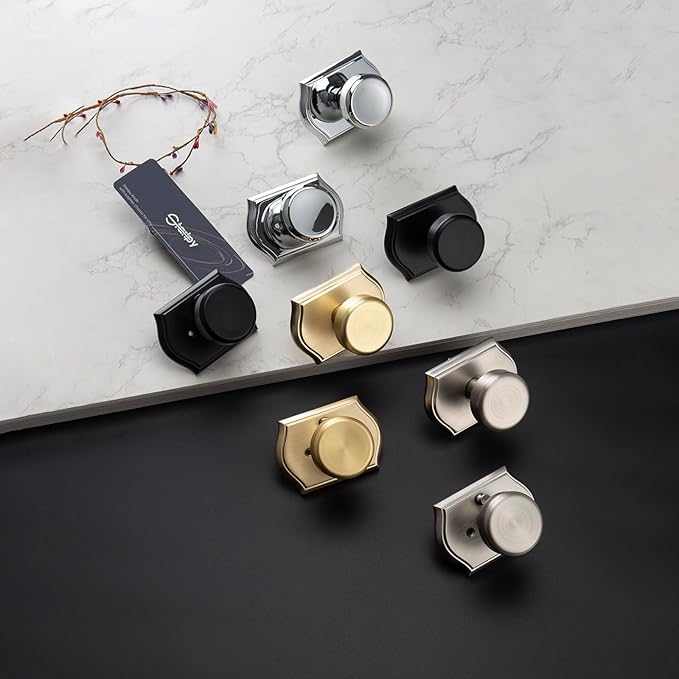 Interior Pismo Doorknobs for Closet, Brushed Nickel Door Knobs with Camelot Trim, Heavy Duty Door Handle