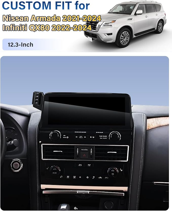Phone Holder for Nissan Armada 2021-2024/Infiniti QX80 2022-2024 Accessories 12.3-Inch Screen Fixed Clip, Car Magnetic Phone Mount Compatible with MagSafe, Magnets Fast Wireless Charger Phone Base