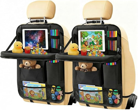 2-Pack Black Car Backseat Organizer, 10 Storage Pockets and Tablet Holder, Back Seat Organizer for Kids, Family Road Trip Essentials, Travel Accessories-Black