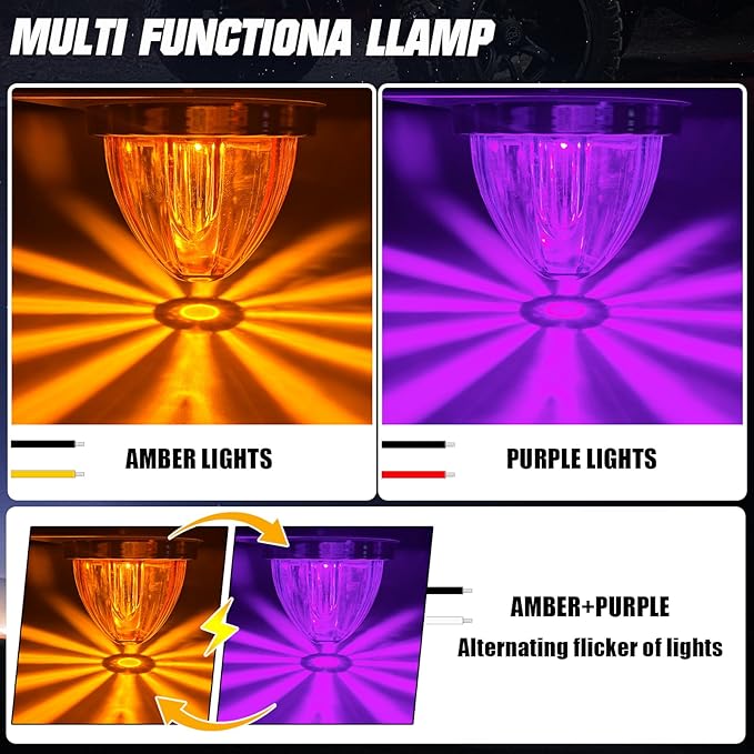 10-Pack Dual Color Watermelon Lights LED Strobe & Steady Cab Roof Clearance Marker Warning Lights Amber Purple Side Marker Lamp with Bezel for Truck Trailer RV Off-Road Vehicle