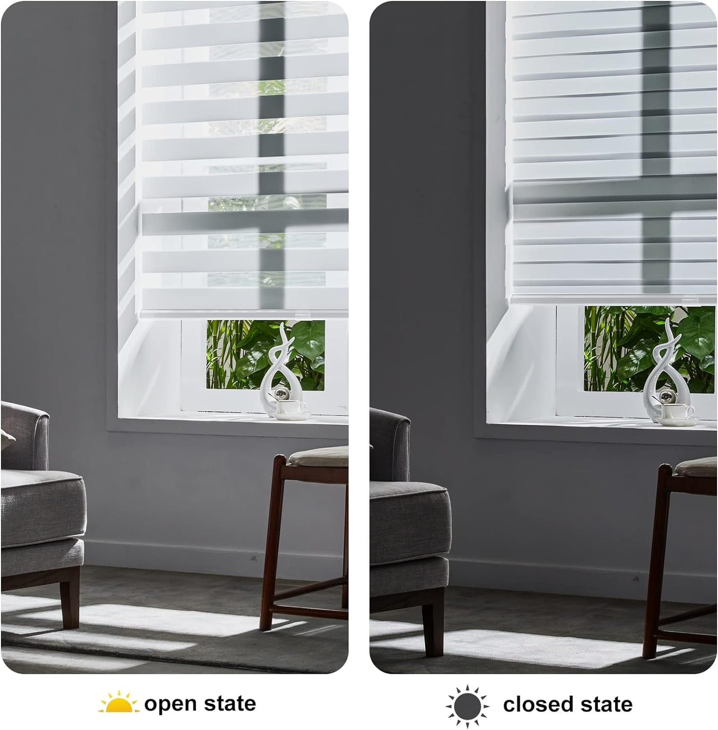 Persilux Cordless Zebra Blinds for Indoor Windows, Free-Stop Cordless, Light Filtering Sheer Shades Dual Layer for Day and Night, Roller Shades for Home (34.5" W X 47" H, White)