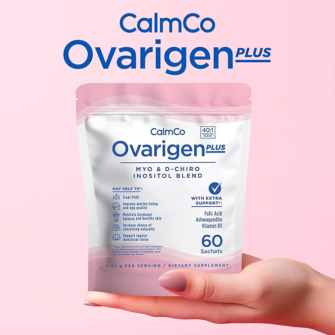 Ovarigen Plus, Myo & D-Chiro Inositol Blend Powder – 40:1 Blend with Folic Acid, Ashwagandha Powder, and Vitamin D3 - Help Manage PCOS Symptom, Hormone Balance, and Natural Fertility Aid, 60 Sachets