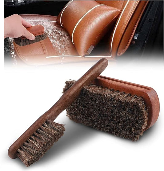 2PCS Horse Hair Brush for Leather,Soft Car Detailing Brushes Set with Concave Design,Multi-Purpose Leathers Brushes as Car Cleaning Brush for Cleaning Cars Interiors,Seat