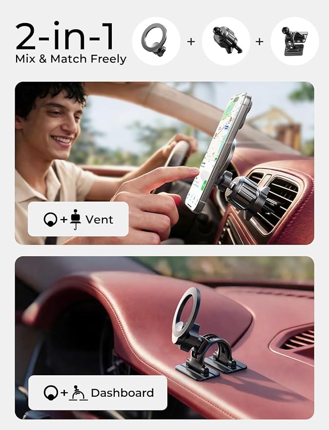 LISEN for MagSafe Car Phone Mount -2026 Strong Magnets Magnetic Phone Holders for Your Car Vent&Dash Magnet Cell Phones Holder Mount Car Accessories for Men Women fit iPhone 17 16 15 14 13 Kits
