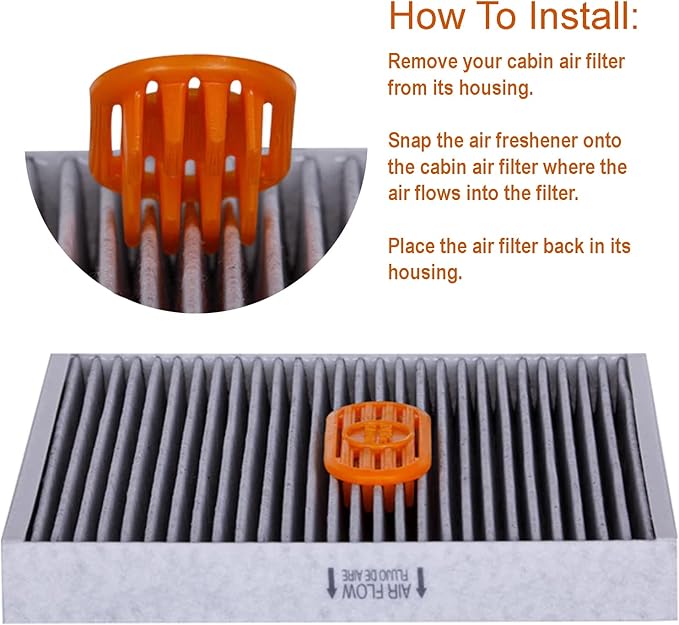 PUREFLOW Cabin Filter Air Freshener with Odor Eliminator – Fits on Most Car, Truck, and SUV Cabin Air Filters - Tropical Peach (1 Pack)