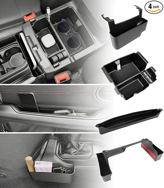 4PCS Center Console Organizer Combo Kit Compatible with 2018-2023 Jeep Wangler JL JLU 4xe Rubicon Sahara & Gladiator JT Accessories, Armrest Storage Box Set & Grab Bar Tray & Gear Shift Tray