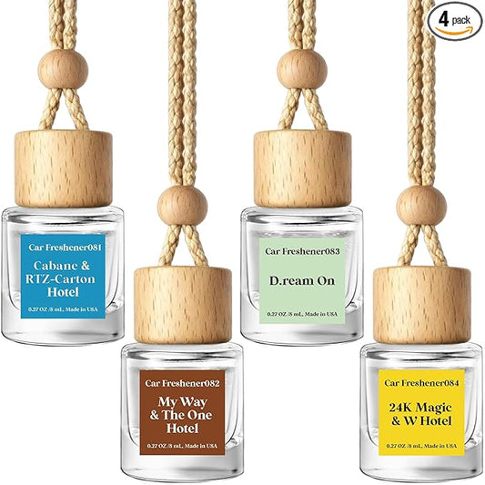 C Classy Hanging Car Air Freshener 4 Pack, Hotel Scent Essential Oil Diffuser, Long-Lasting Fragrance, Cute Glass Bottle Car Accessories for Women&Men, Made in USA