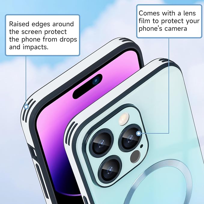 Guppy Compatible with iPhone 13 Pro Max Case Magnetic, with Full Camera Lens Protector [Compatible with MagSafe] Scratch Resistant Gradient Glass Back Cover Phone Case-Blue