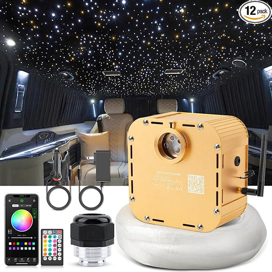 32W Twinkle Starlight Headliner Kit, 1000pcs*0.03in*13.1ft LED Fiber Optic Lights Kit, Star Ceiling Light+10 Crystals+Adapter+Car Use Plug for Car Roof/Home with APP/Remote/Music Mode