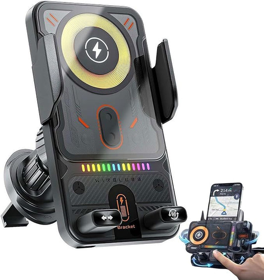 2026 New Cool Car Wireless Fast Charging Holder,15W Auto-Clamping Wireless Car Charger Mount with 90° Rotating, Universal Air Vent Phone Holder for All Smartphones