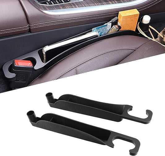 2PCS Car Seat Gap Filler Organizer, Multifunctional Seat Side Gap Filler Between Seat and Console, with Organizer & Hook Function for Avoiding Dropped Items, Universal Fits (Black)