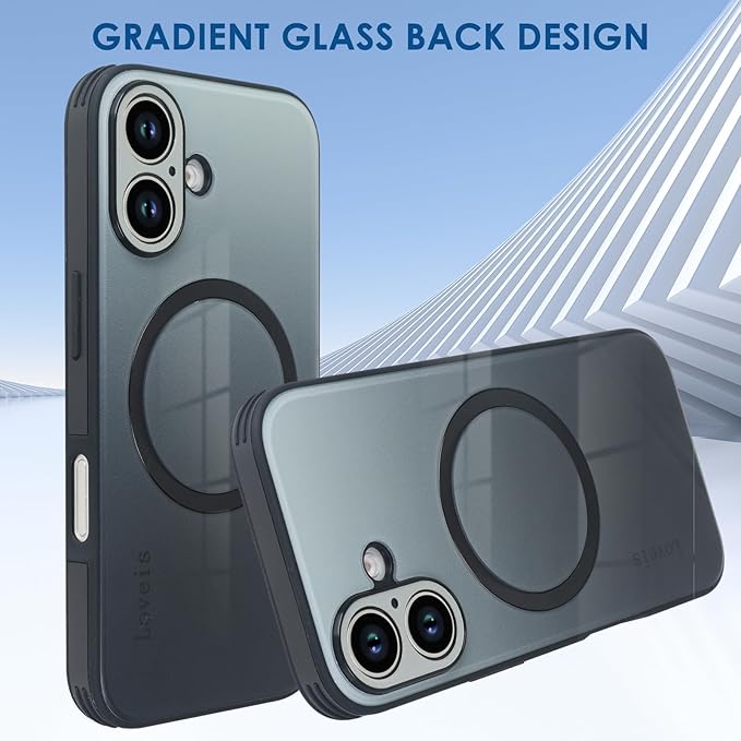 Guppy Compatible with iPhone 17 Magnetic Case, with Full Camera Lens Protector [Compatible with MagSafe] Scratch Resistant Gradient Glass Back Cover Phone Case-Black