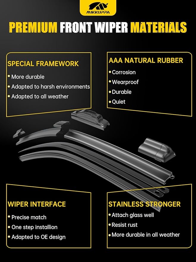MIKKUPPA 26"+22"+12" Windshield Wipers Blades Replacement for 2009-2016 Toyota Venza, U/J HOOK Front & Rear All Season Wiper Blades Set(Pack of 3)
