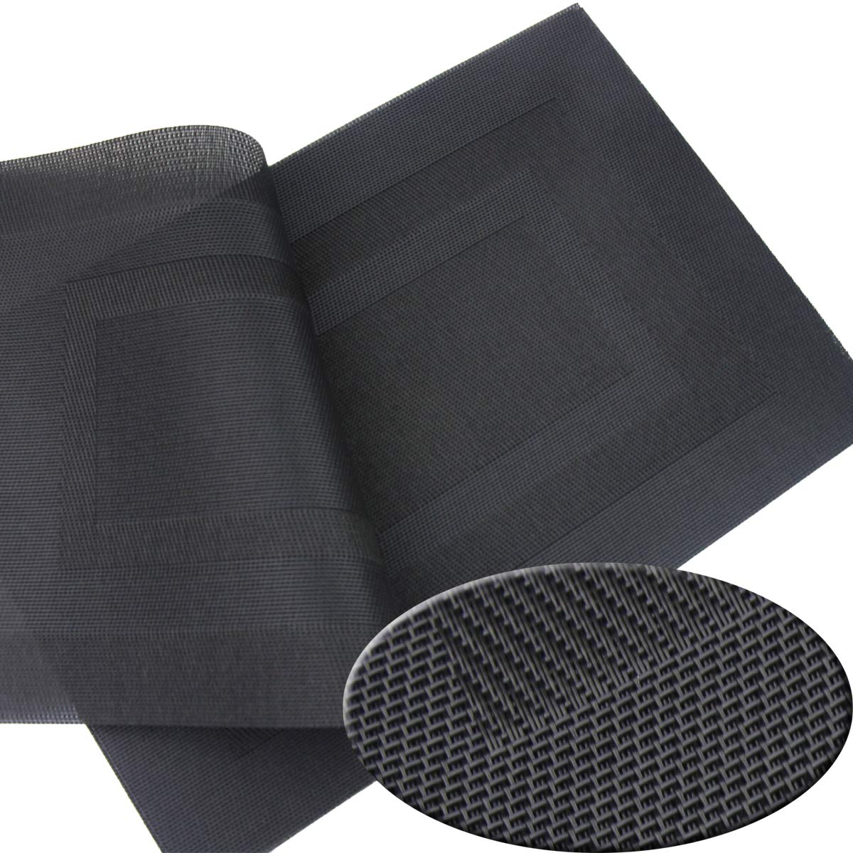 PIGCHCY Placemats Set of 8 Washable Durable Placemat Vinyl Heat Resistant Non-Slip Table Mats Indoor Outdoor (Pure Black)