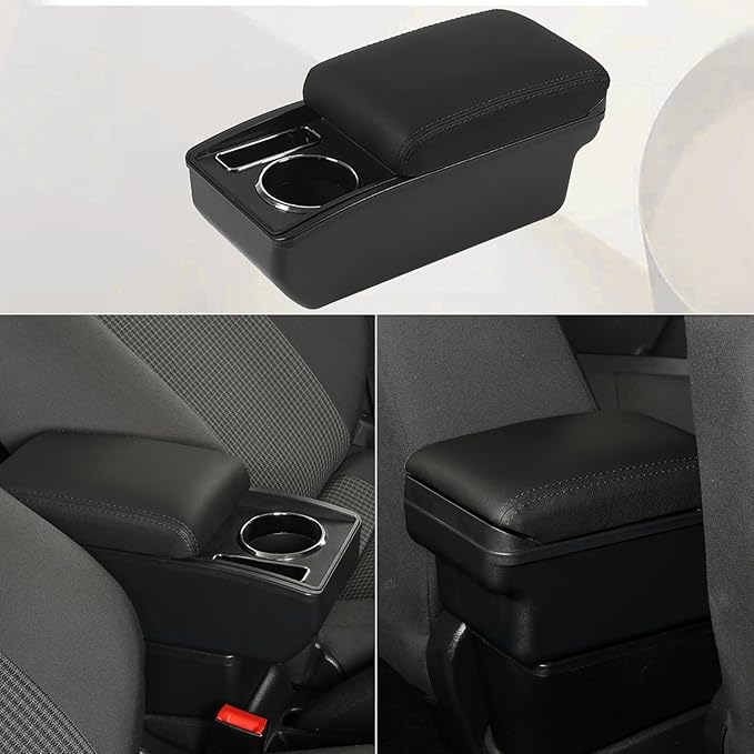 AULPHIKE Compatible with Ford Fiesta Armrest 3 2011-2018 Center Console Organizer Armrests Double Layer Storage Space with Cup Holder