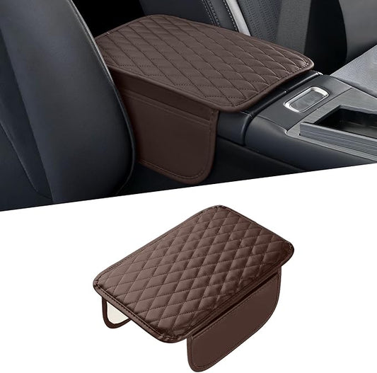 Car Center Console Cover, Universal Center Console Protector Pad with Soft Microfiber Leather & 2 Storage Pockets, Non-Slip Cushion for Car SUV Truck Interior Accessories (Coffee)