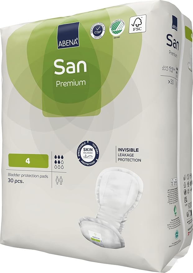 Abena San Premium Incontinence Pads, Moderate Absorbency, (Sizes 4 to 7), Size 4, 30 Count