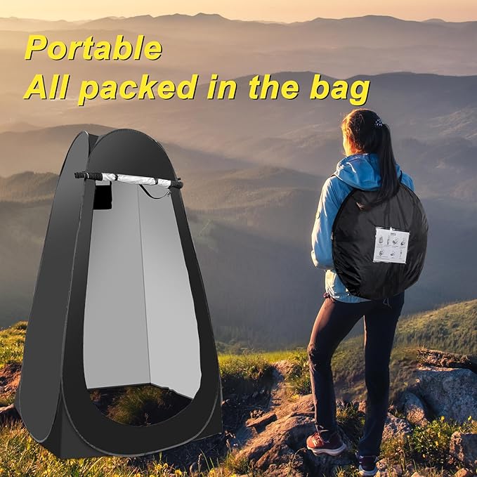 Portable Camping Privacy Tent, Outdoor Shower Tent Kit with 5 Gallon Shower Bag-(Nozzle Upgraded)