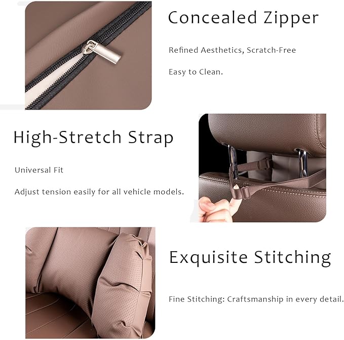 Car Neck Pillow & Lumbar Support for MINI F56 2022-2024 Ergonomic Breathable Mesh Auto Seat Back Cushion Headrest,Brown-Neck & Lumbar Set