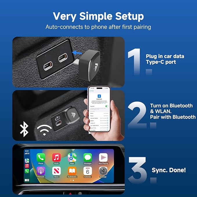 D7 USB C Wireless CarPlay Android Auto Mini Adapter 2-in-1, Alloy Shell, Compatible with 2016+ Factory-installed Wired CarPlay/Android Auto Car, Plug & Play Car Play Dongle for iPhone & AndroidPhone